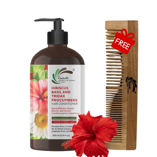 Vineroots Hair Conditioner with Hibiscus, Basil & Tridax | For Deep Conditioning, Smoothness & Shine | Sulfate & Paraben-Free | 200ml | Get a Free Neem Comb