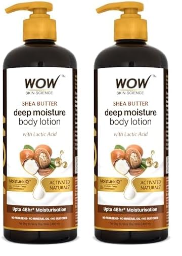 WOW Skin Science Shea Butter With Lactic Acid Body Lotion | Hydrates Very Dry Skin | Long Lasting 48 hrs Moisturization | Smoothens Rough, Flaky Skin | Calms Itchy Skin - 400ml (Pack of 2)
