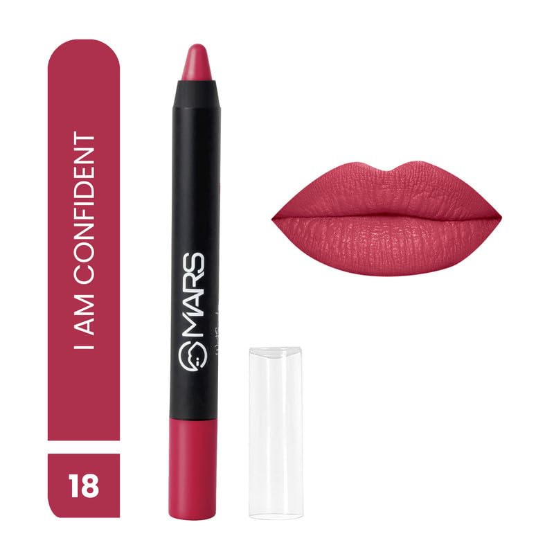 MARS Long Lasting Crayon Lipstick up to 12 Hours Stay | Matte Finish | Waterproof | Won't Smudge Won't Budge Lip Crayon (3.5 gm) (18-I Am Confident) BB Cream Lightweight Foundation (30 ml) (Tan)
