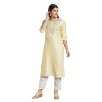 Kashish Women's  Viscose Embroidered Round Neck Straight Fit Kurta