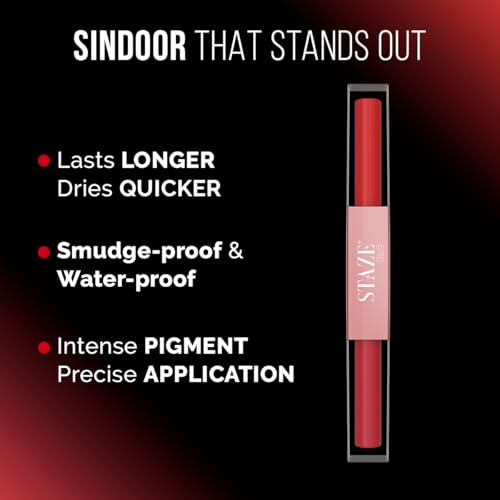 Staze 9to9 Perfect Duo 2 in 1 Liquid Sindoor | Smudgeproof and waterproof liquid Sindoor in Rich Red and Deep Maroon