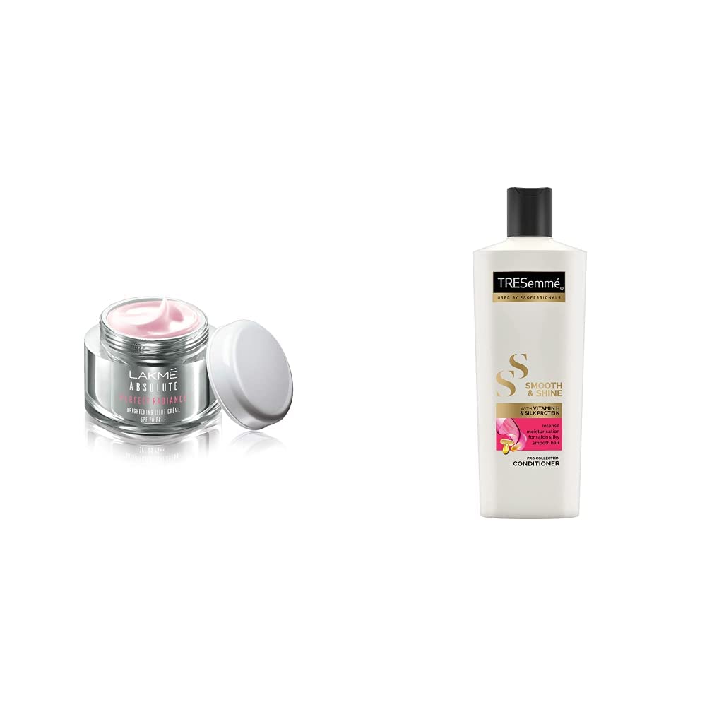 Lakmé Lakmé Absolute Perfect Radiance Skin Brightening Day Crème with Argan oil scent For Oily hair, Light, 50g And TRESemme Smooth and Shine Conditioner, 190 millilitre(pack of 1)