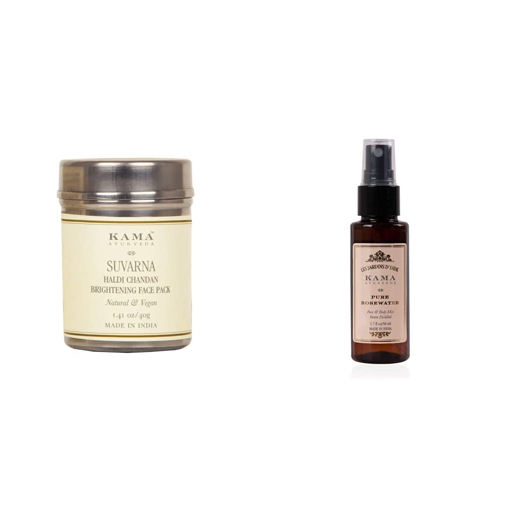 Kama Ayurveda Suvarna Haldi Chandan Brightening Face Pack and Pure Rose Water