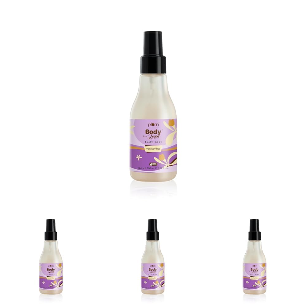 Plum Bodylovin' Vanilla Vibes Body Mist | Long Lasting Vanilla Fragrance For Women With Warm & Cozy Vanila Scent | High On Fun | Travel-Friendly Perfume Body Spray 100 Ml (Pack Of 4)