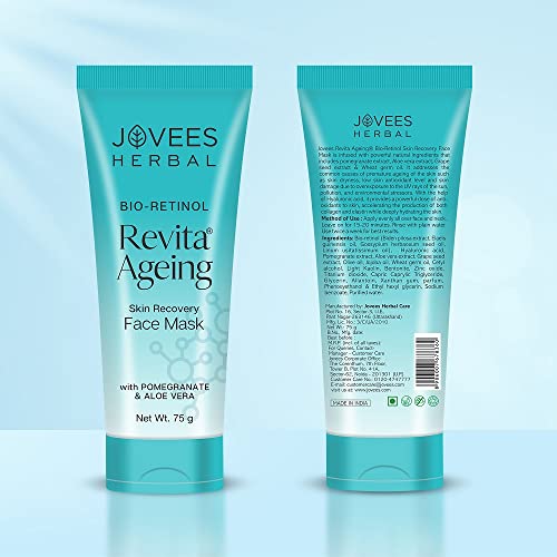Jovees Herbal Bio-Retinol Revita Ageing Face Mask For Glowing Skin, De-Tan, Pores Tightening & Reduce Sign of Ageing | Made with Eco Certified Bio-Retinol For Men/Women 75g