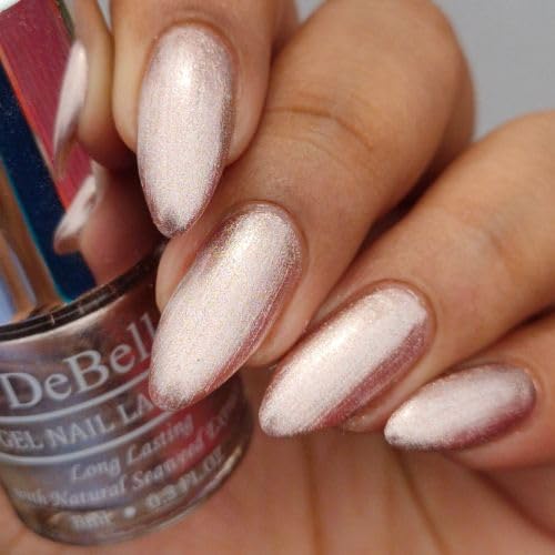 DeBelle Gel Nail Polish Pandora (Blush Rose Gold Glitter Nail Paint)|Non UV - Gel Finish |Chip Resistant | Seaweed Enriched Formula| Long Lasting|Cruelty and Toxic Free| 8ml