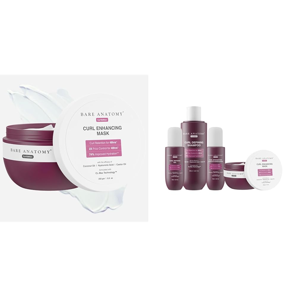 Bare Anatomy Curl Enhancing Hair Mask Sulphate & Paraben Free | 250g Curl Defining Shampoo + Hair Mask + Leave-In Conditioner + Gel 250ml + 250g + 140ml + 140ml