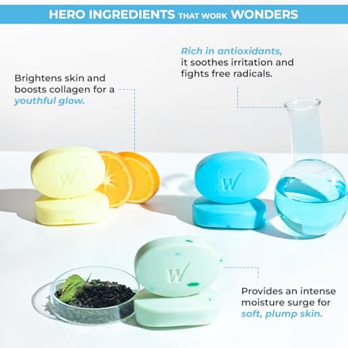 WOW Skin Science Moisturising Soaps with Ceramide | Vitamin C, Green Tea, Aqua | Long-Lasting Moisturisation | No Paraben Soaps | Pack of 5 | 500g
