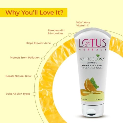 Lotus Herbals WhiteGlow Vitamin-C Radiance Cream, 50g, Face Wash, 100g, Face Exfoliater, 100g, Face Serum, 30ml, Set of 4