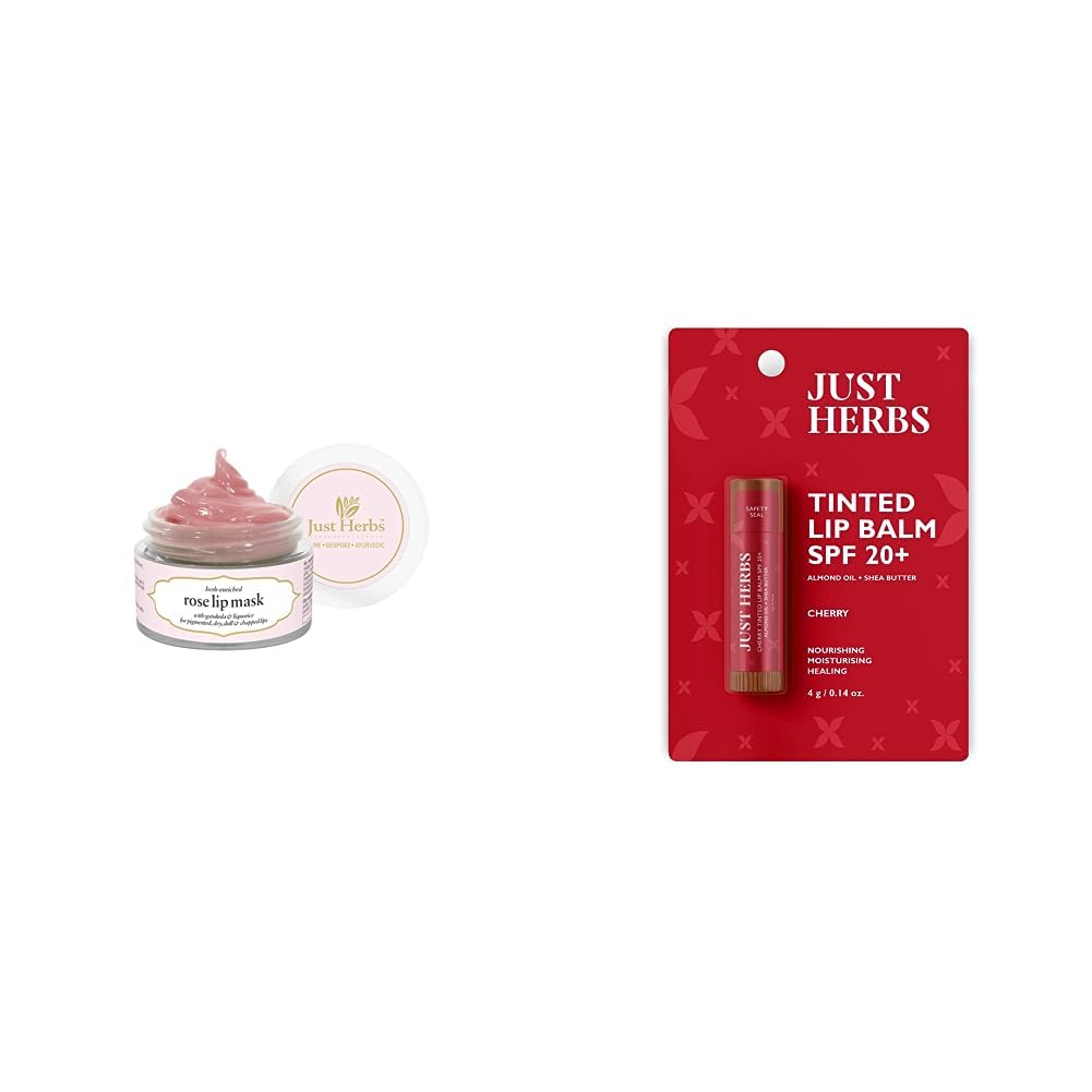Just Herbs Ayurvedic Rose Lip Mask, Balm For Dark, Dry & Pigmented Lips - Vegan Lip Mask For 15gm & Just Herbs Tinted Lip Balm 4 g (Cherry) Combo