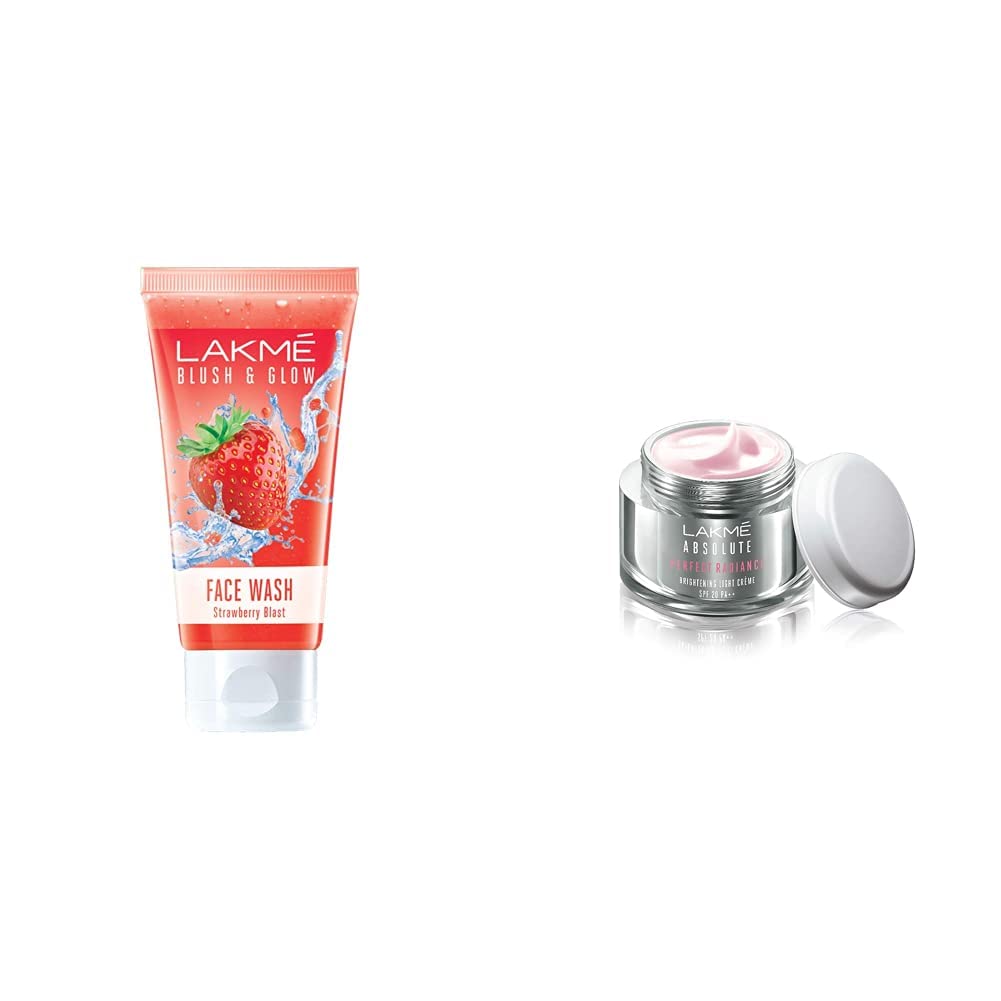 Lakmé Blush & Glow Gel Face Wash, Strawberry Blast, 100g and Absolute Perfect Radiance Skin Brightening Day Creme Light, 50g