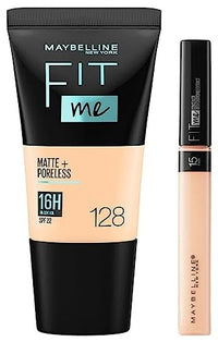 Maybelline New York Fit Me Concealer,15 Fair, 6.8Ml And New York Fit Me Matte+Poreless Liquid Foundation Medium Coverage For Oily Skin Tube, 128 Warm Nude, 18Ml, Pack Of 1