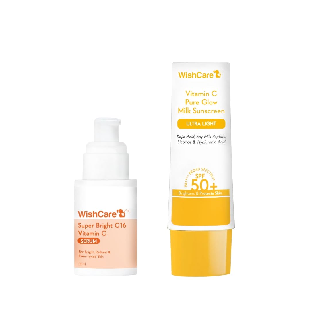 WishCare Super Bright Vitamin C Face Serum and Vitamin C Pure Glow Milk Sunscreen with SPF 50 PA+++(30ml + 50ml)