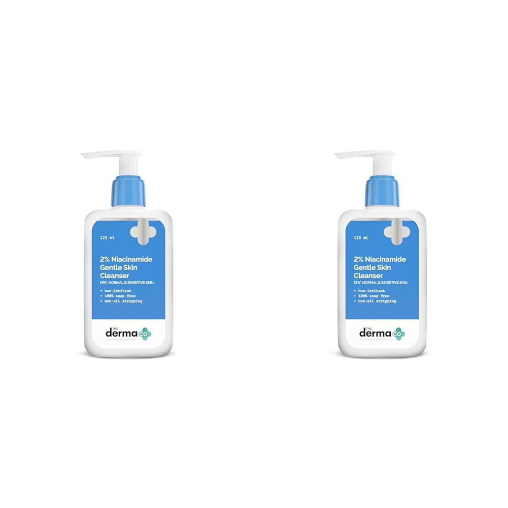 The Derma Co 2% Niacinamide Gentle Skin Cleanser for Sensitive, Dry, Normal Skin - 125 ml Non-Irritant | 100% Soap-Free | Non-Oil Stripping | Gently Cleanses Makeup (Pack of 2)