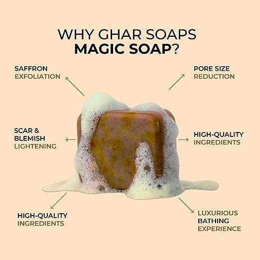 GHAR SOAPS Magic Soap Sandal Wood And Saffron Bath Soap For Glowing Brightening And Refreshing Skin Natural & Paraben Free| Deeply clean pores and remove dirt and grime (Pack of 12 (100 gm)