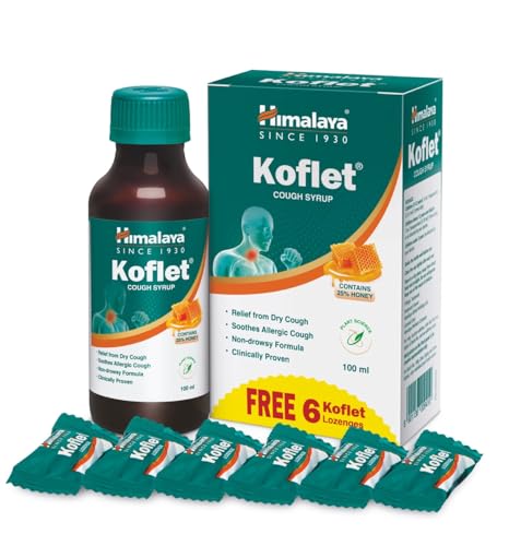Himalaya Kolfet Cough Syrup 100 ml + 6 Koflet lozenges Free Herbal| Non-Drowsy Formula| 25% Honey| Wet & Dry Cough | Sore throat | Irritation