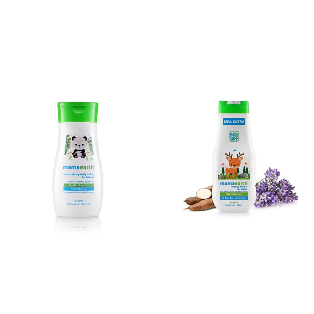 Mamaearth Daily Moisturizing Lotion, 200ml & dusting Powder with Organic Oatmeal & Arrowroot Powder 150g Combo
