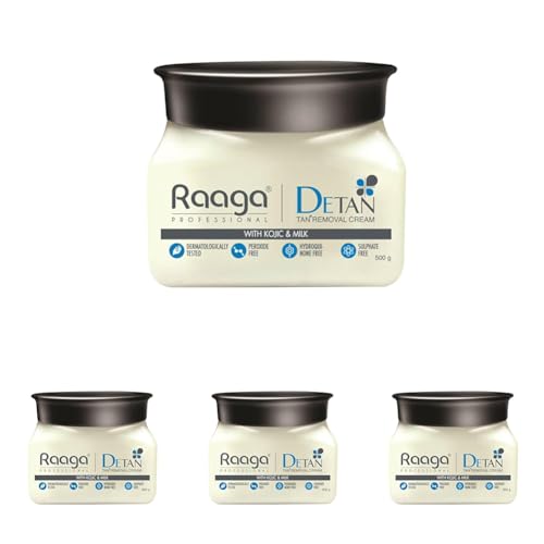 Raaga Professional De-Tan Pack | Tan Removal Cream with Kojic and Milk | Dermatologically Tested, Peroxide Free, Hydroquinone Free, Sulphate Free (500 gm) (Pack of 4)