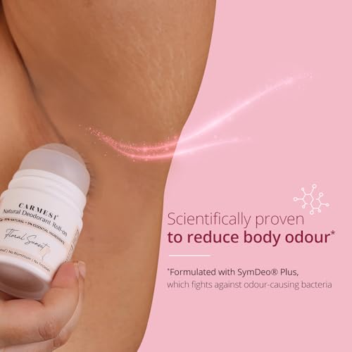 Carmesi Natural Underarm Roll On Deodorant for Women | 95% Natural + 5% Essential Ingredients | For Fresh Underarms All Day | No Alcohol & Aluminium | Floral Sunset | 50 ml