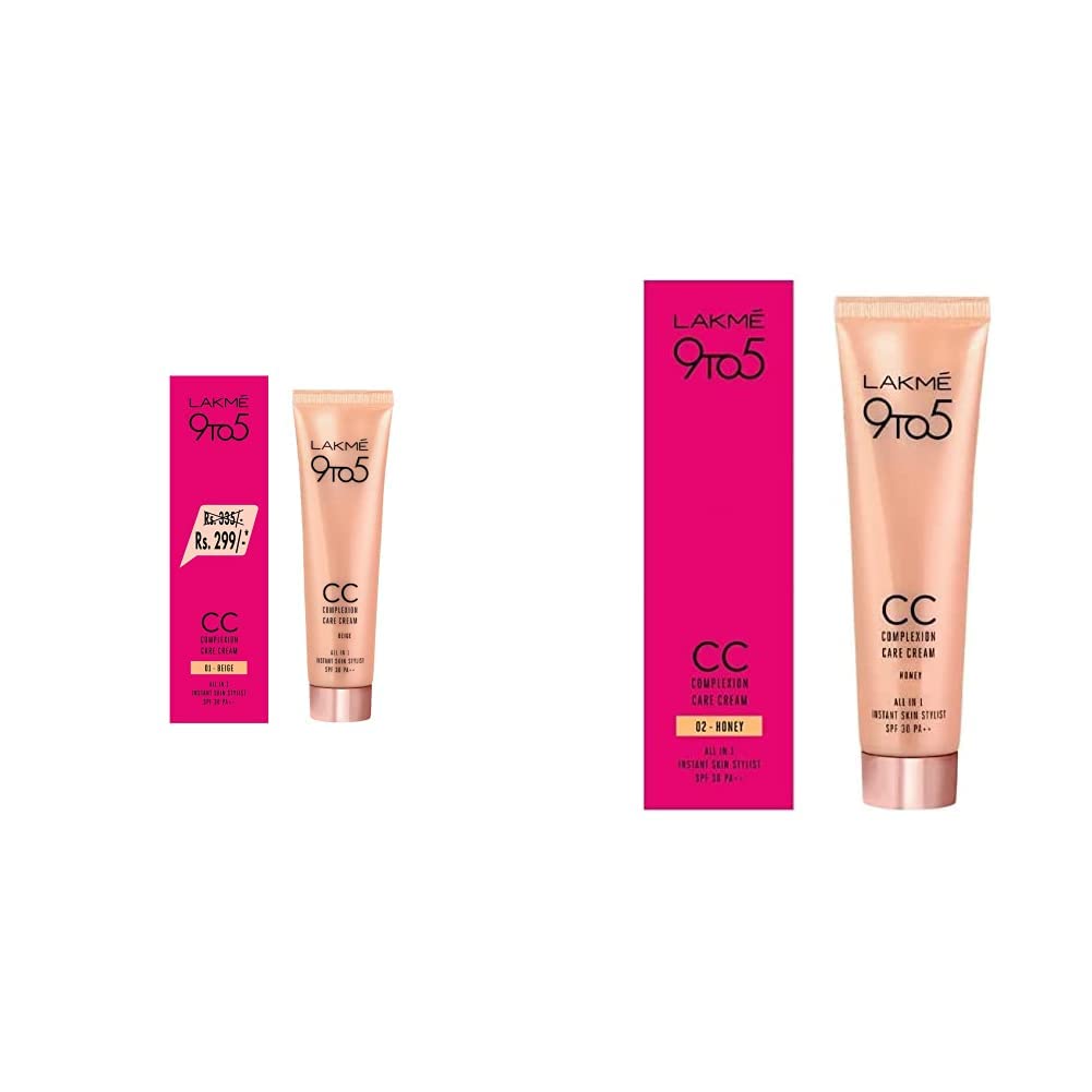 Lakmé Medium Coverage Natural Finish 9 to 5 Complexion Care Face Cream, Beige, 30g & Lakmé 9 to 5 Complexion Care CC Cream For All, Honey, 30g