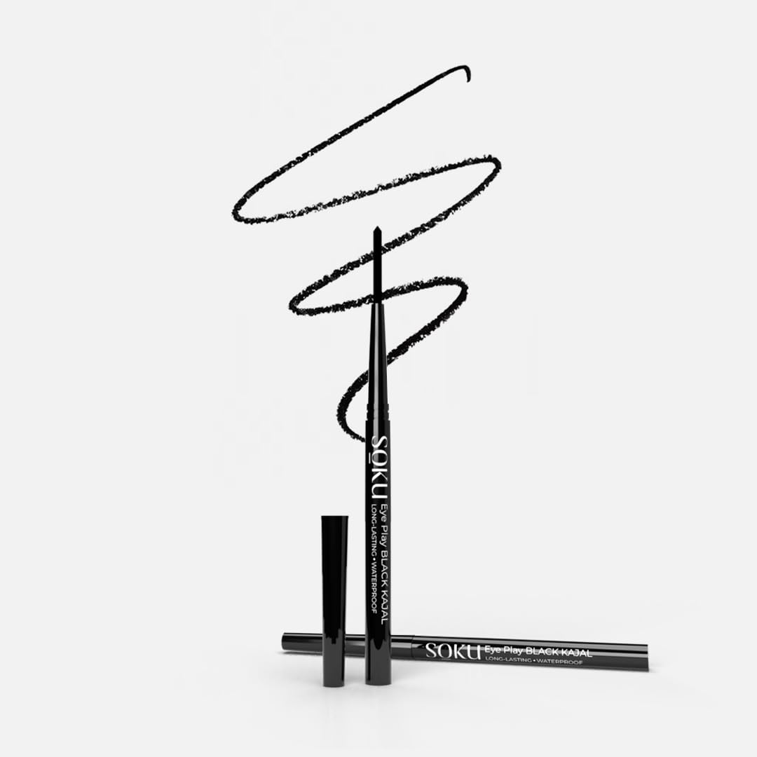SOKU Eye Play Matte Finish Black Kajal Stick | Enriched with Vitamin A & Castor Oil | Smudge Proof & Waterproof | One Stroke Smooth Glide | Long Lasting & Weightless Formula - 0.3 g