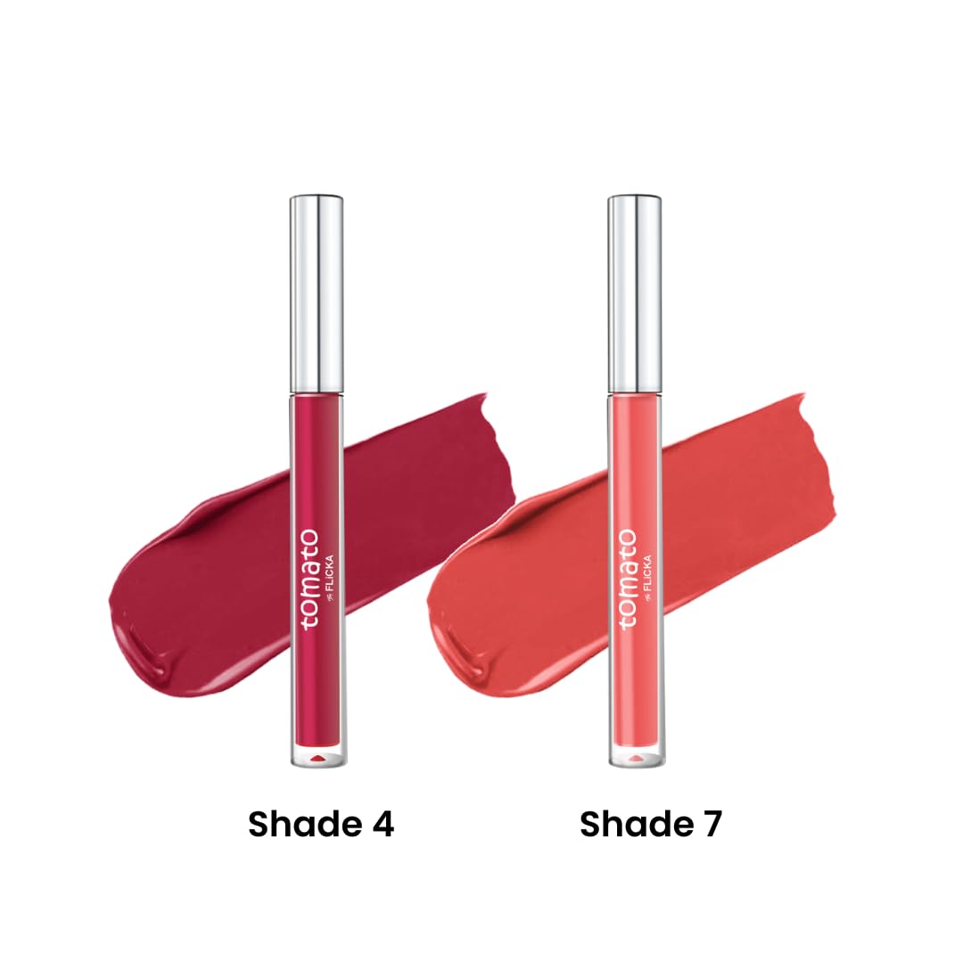 FLiCKA Tomato Liquid Matte Lipstick Transfer Proof, Smudge Proof, Non-Sticky, Creamy Lightweight Shade 4 & Shade 7 Combo
