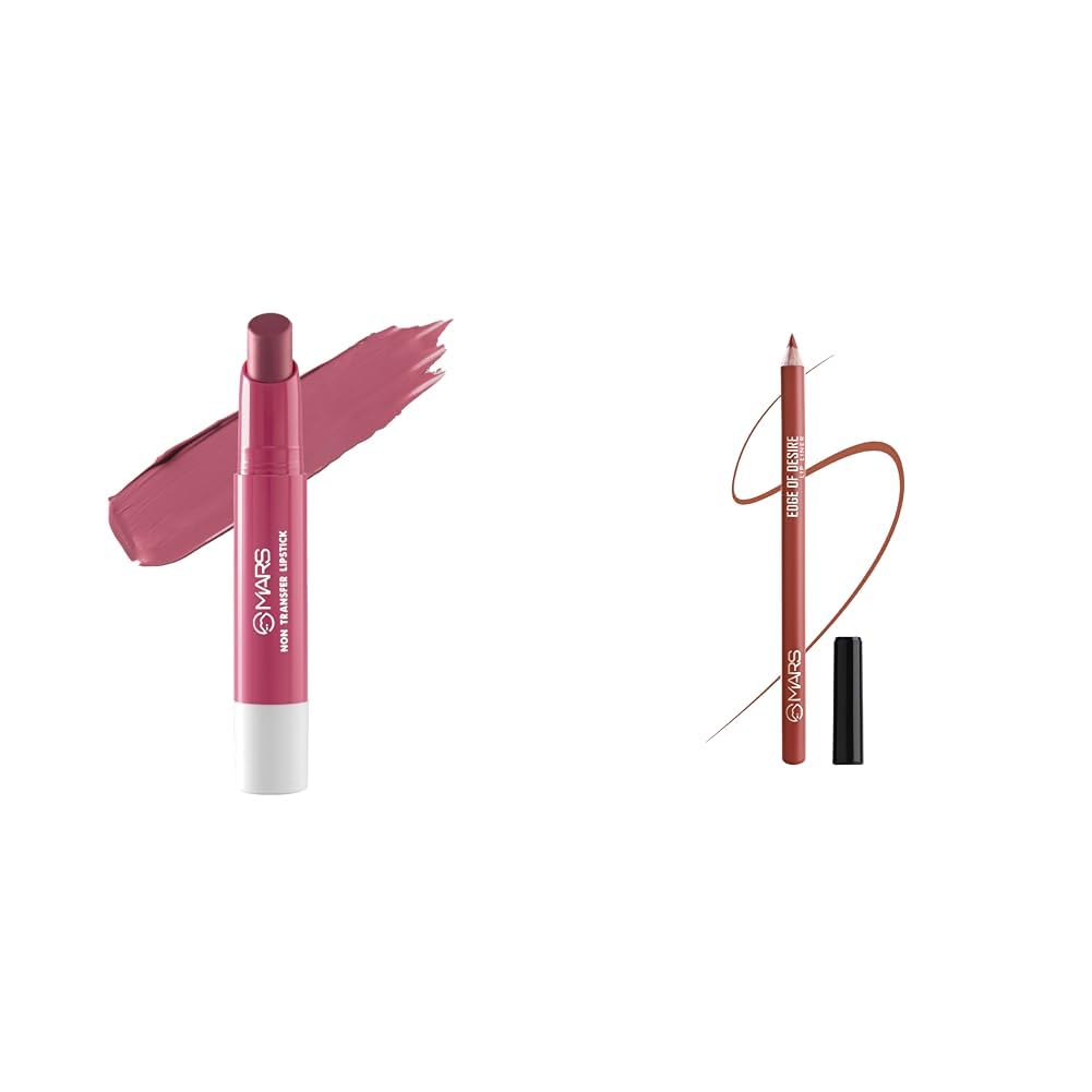 MARS Matte Super Stay Lipstick |(2.6 gm) (16-ANGEL WINGS) Matte Lip Liner | One Swipe Smooth Application | Long Lasting Lip Pencil (1.4gm) (15-MUDDY BRICK)