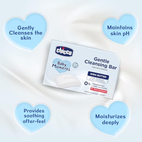 Chicco Baby Moments Gentle Cleansing Bar with Goodness of Shea Butter for Intense Moisturization 100g