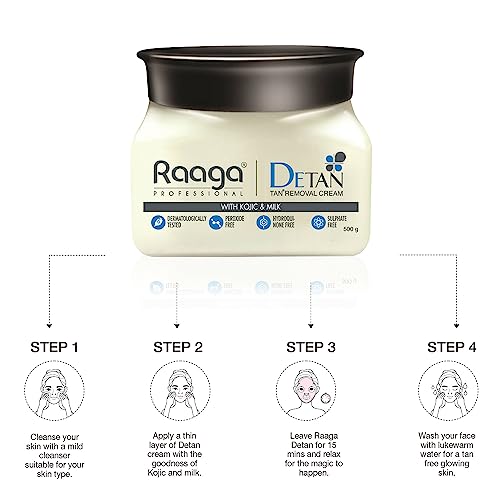 Raaga Professional De-Tan Pack | Tan Removal Cream with Kojic and Milk | Dermatologically Tested, Peroxide Free, Hydroquinone Free, Sulphate Free (500 gm) (Pack of 4)
