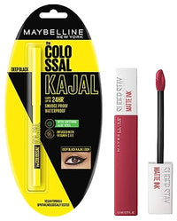 Maybelline New York Super Stay Matte Ink Liquid Lipstick, 80 Ruler, 5Ml And Maybelline New York Colossal Kajal, Black, 0.35G
