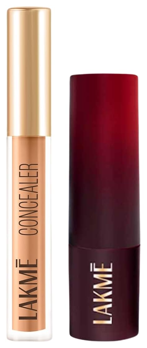 Lakmé Cream Concealer Matte Finish Beige 5.4 ml & Lakmé Forever Matte Lipstick, Made With French Rose Oil Extracts, Burgundy Bloom, 4.5g