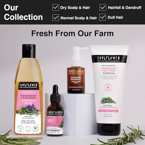 Soulflower Rosemary Essential Oil for Hair Growth, Hair Fall Control & Nourishment, Skin Care | 100% Pure, Natural, Undiluted Clinically Tested & Ecocert Organic Certified | 15ml each (Pack of 3)