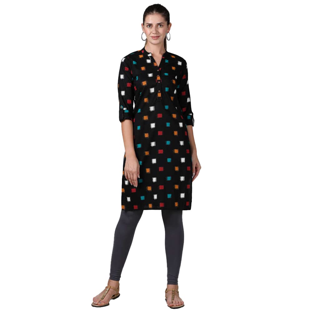 in. fuse by Shoppers Stop Mandarin Neck Printed Cotton Women Straight Fit Kurta