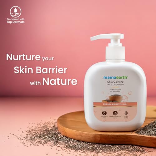 Mamaearth Chia Calming Face Cleanser with Chia Seed & Ceramides for Dry & Sensitive Skin - 180 ml | Gives Hydrated Glow | Co-created with Top Dermats | Non-foaming | Cleanses Gently | Healthy Skin Barrier
