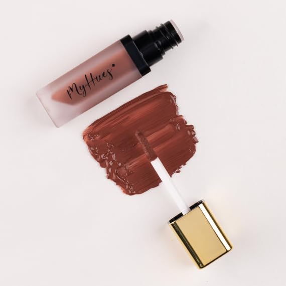 MyHues Comfort Matte Liquid Lipstick Warm Rust Brown (Sehar) - 5ml, Non-Drying Matte Finish | Transferproof Lipstick