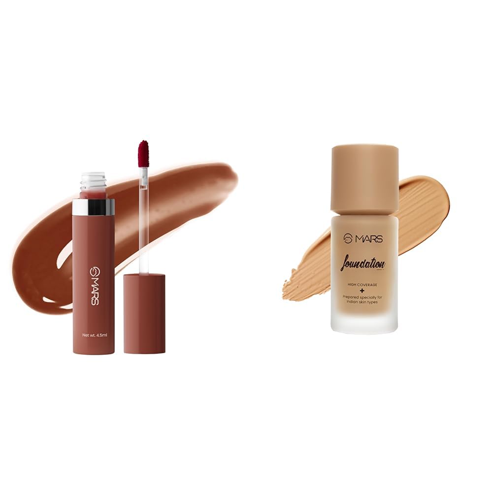 MARS Drip Lip Mist for Women (4.5 ml) (06-Cocoa Drip) High Coverage Liquid Foundation | Blemish Free & Blendable Foundation for Makeup (40ml) (SHADE-6.5)