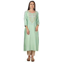 Kashish Women's  Viscose Embroidered Round Neck Straight Fit Kurta