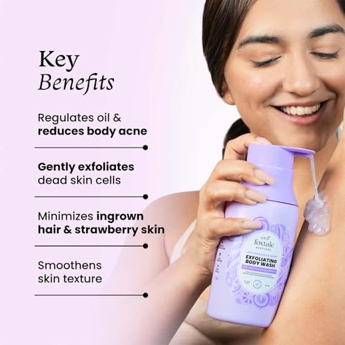 FoxTale 2% Salicylic Acid Exfoliating Body Wash With Zinc Pca|Reduces Body Acne, Strawberry Skin & Ingrown Hair|Smoothens Uneven Texture In 28 Days|Body Wash Men & Women|Exfoliating Shower Gel|250 Ml