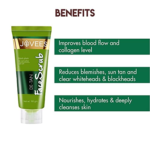 Jovees Herbal Face Care Combo | De-Tan Facewash 120ml, Scrub 100ml, Pack 100g, Lotion 60ml | Tan Removal