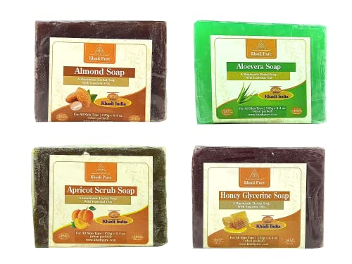 Khadi Pure Almond, Aloe Vera, Apricot & Honey Glycerine Soap, 125 g (Pack of 4)