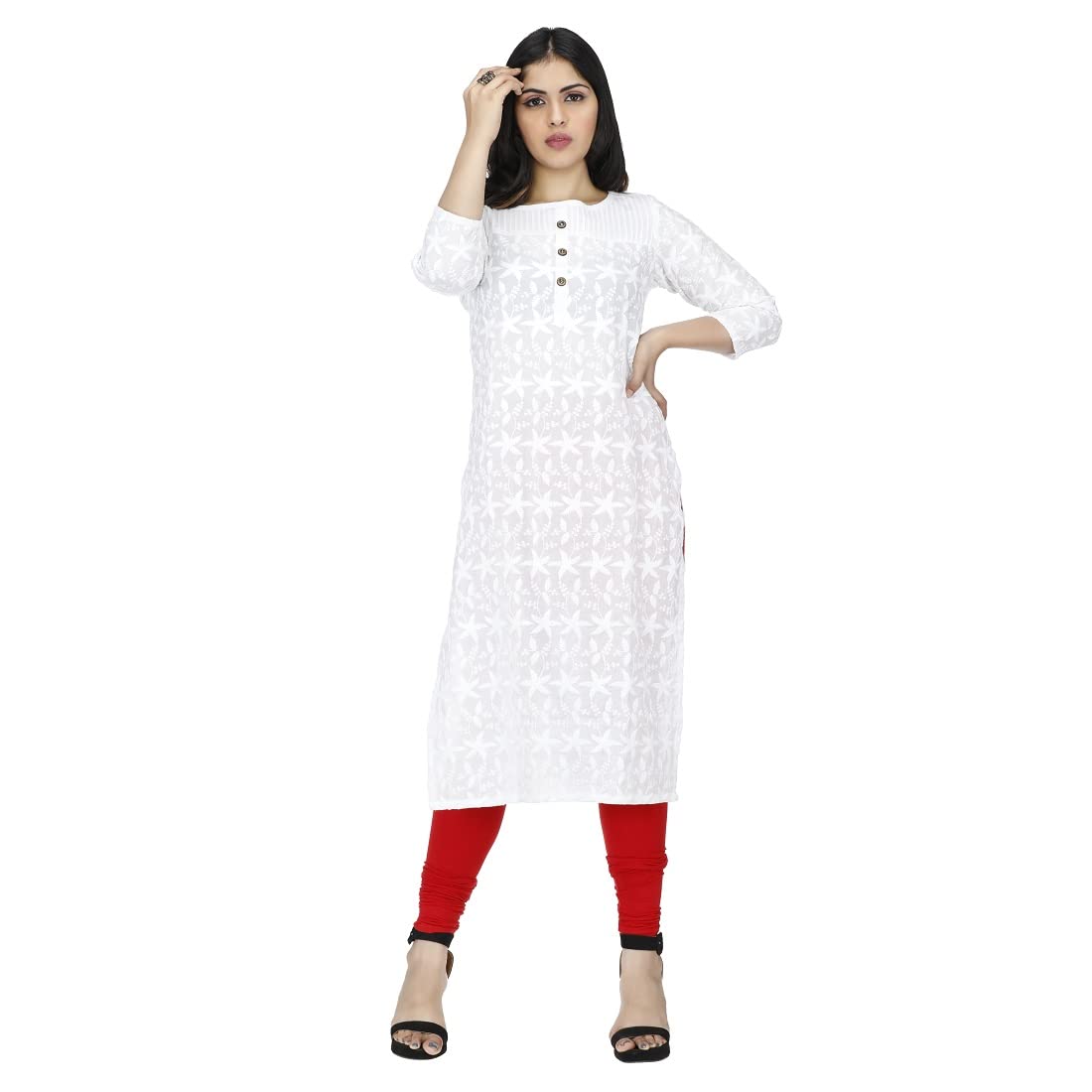 DARIKA Present Pure Chickari Cotton White Colour Kurti for Women All Small & Plus Size.