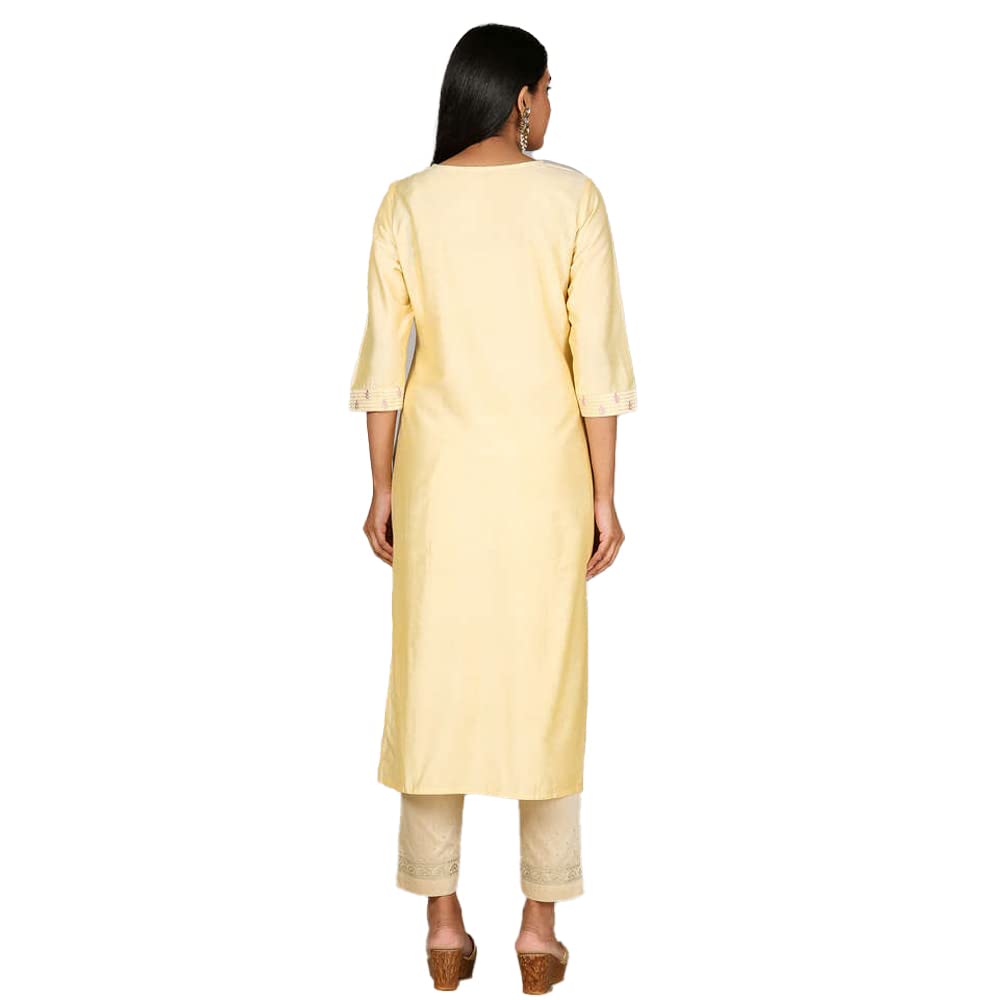 Kashish Women's  Viscose Embroidered Round Neck Straight Fit Kurta
