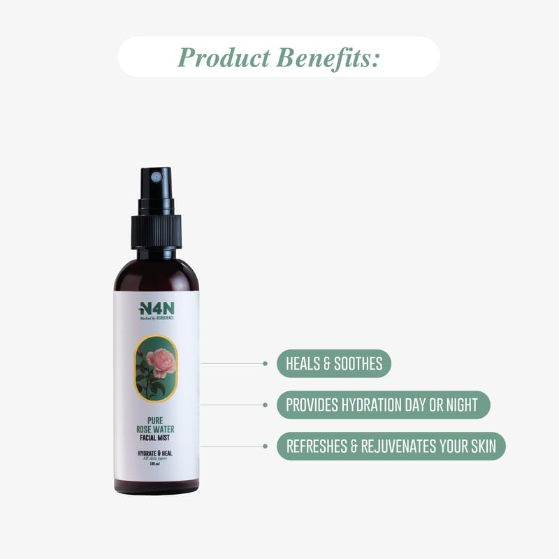 Nature4Nature Facial Hydrating Mist Pure Rose Water | Refreshing & Hydrating Facial Toner for Normal to Oily Skin Face Toner | Instantly Hydrates | Balances pH Levels | Non-Drying 100 Ml