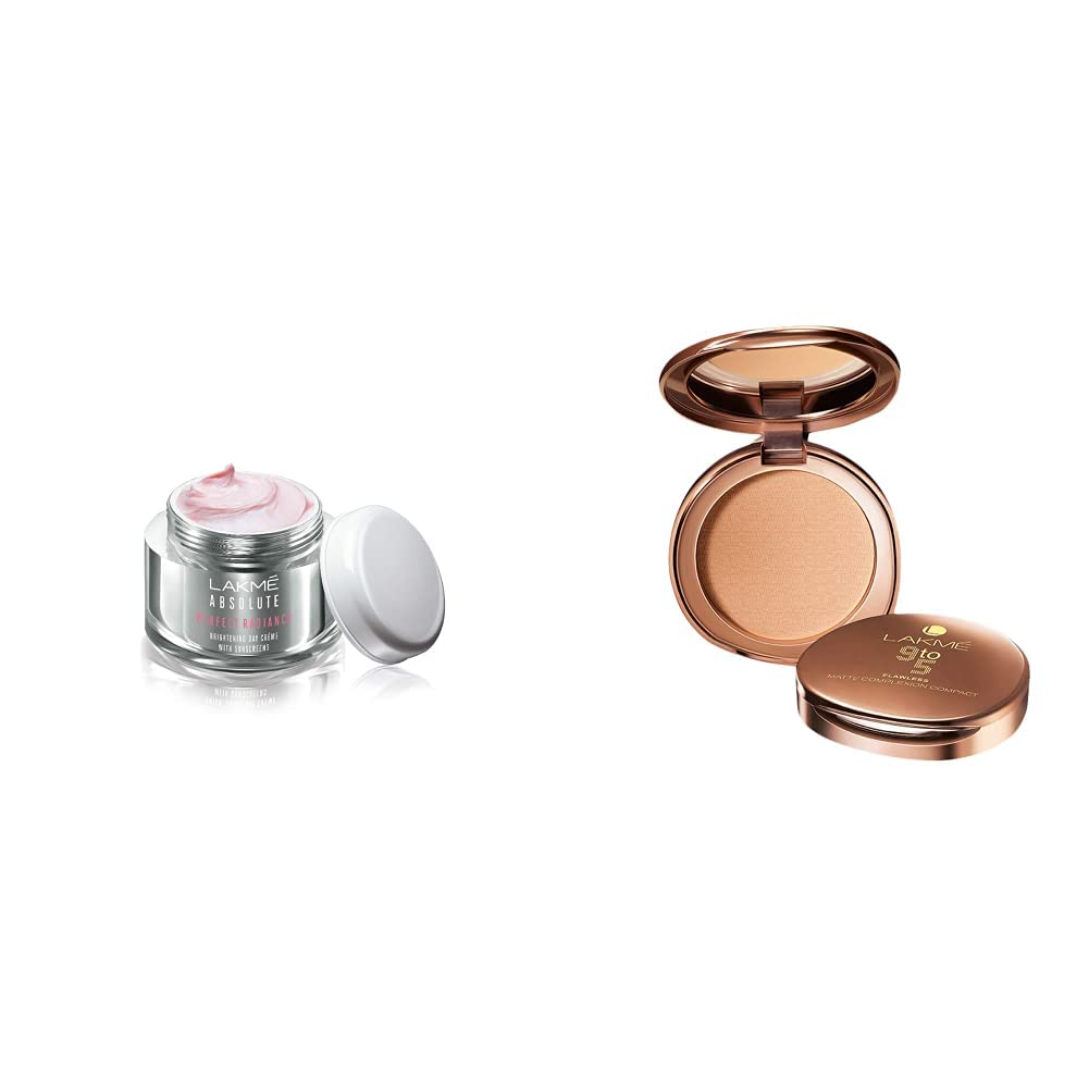 Lakmé Perfect Radiance Fairness Day Creme 50 g & Lakmé 9 to 5 Flawless Matte Complexion Compact, Melon, 8g