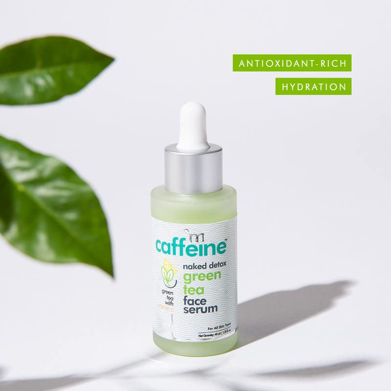 mCaffeine Green Tea Hydrating Face Serum for Glowing Skin with Vitamin C & Hyaluronic Acid | Reduces Dark Spots, Pigmentation & Prevents Sun Damage | For Men & Women | 72 Hrs Hydration | 40ml