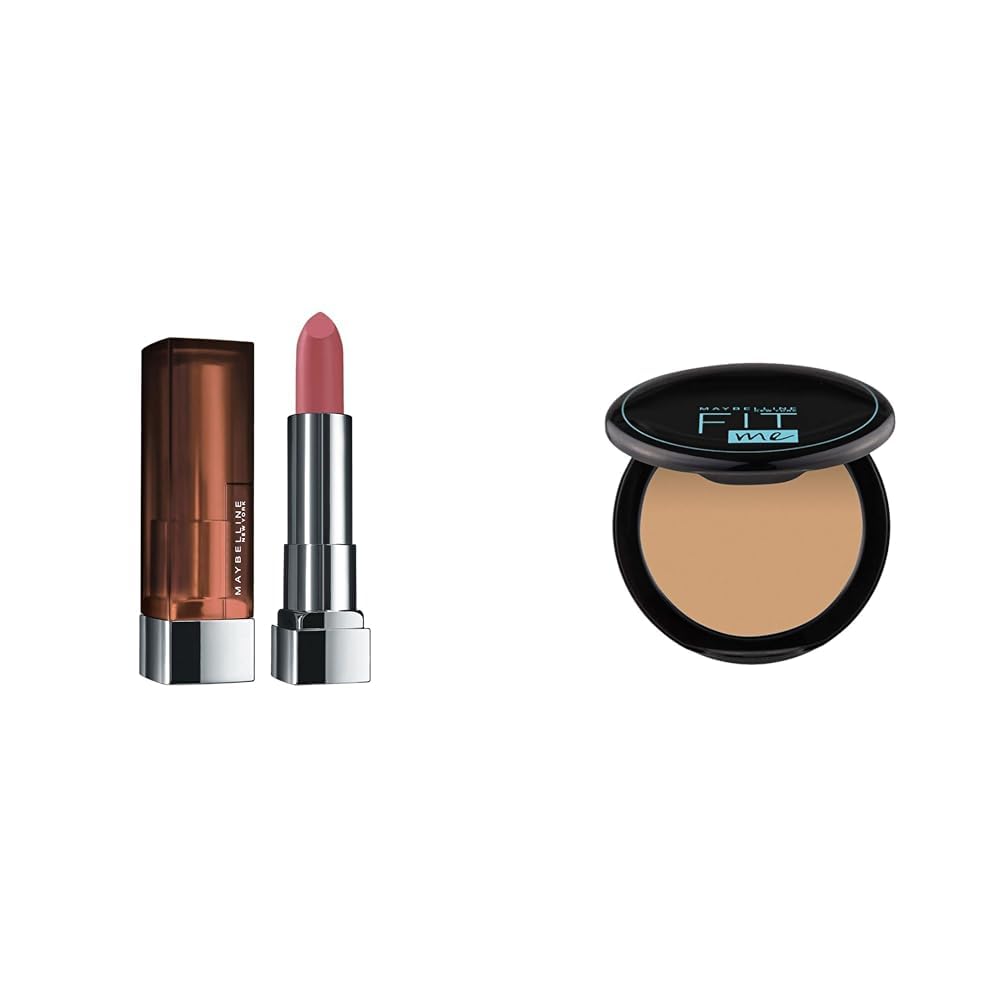 Maybelline New York Matte Lipstick, Intense Colour, 507 Almond Pink, 3.9g & Maybelline New York Compact Powder, With SPF to Protect Skin from Sun, Absorbs Oil, Fit Me, 20 Natural Beige, 6g