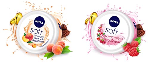NIVEA Soft Playful Peach, Light Moisturizer Cream 200 ml & NIVEA Soft Berry Blossom, Light Moisturizer for Face, Hand & Body, 200 ml