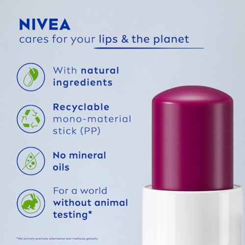 NIVEA Lip Balm, Fruity Berry Shine, 4.8gm, Purple