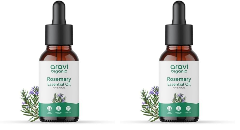 Aravi Organic Rosemary Essential Oil for Hair Growth,Quick Hair Growth Rosemary Oil for Women and Men - 100% Pure Rosemary Leaves Oil - 30 ml (Pack of 2)