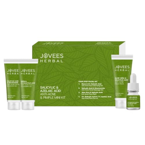 Jovees Herbal Salicylic & Azelaic Acid Anti-Acne & Pimple Mini Facial Kit For Oily & Acne Prone Skin | Easy 4 Step Facial Kit | For Multiple Use | For Men & Women 215g